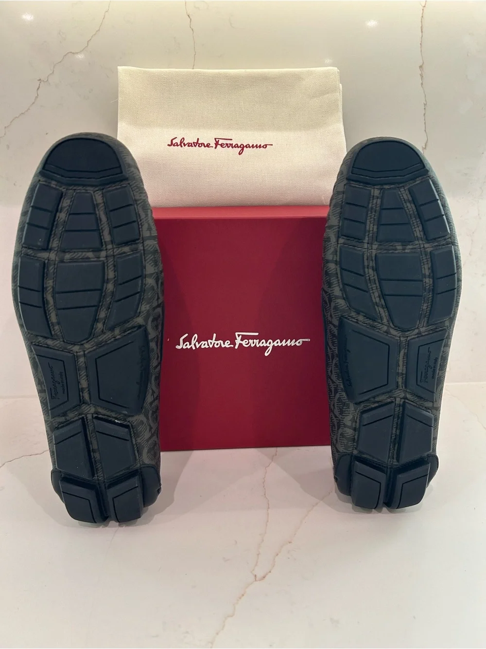 Salvatore Ferragamo Men’s Gray Signature Logo Bit Loafers